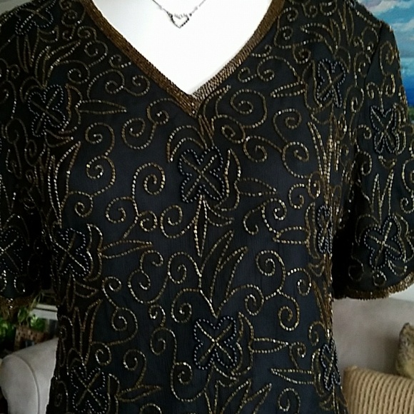 VINTAGE BEADED DENISE ELLE TOP - Picture 2 of 8